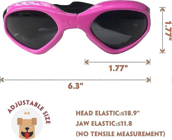 Hundeglassøyne - UV-beskyttelse - Justerbare - Øyebeskyttelse for små til mellomstore raser - Rosa