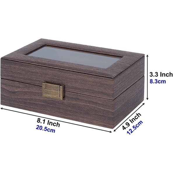 Watch Box 3 Slots, Real Glass Lid, PU Watch Display Box with Wood Grain