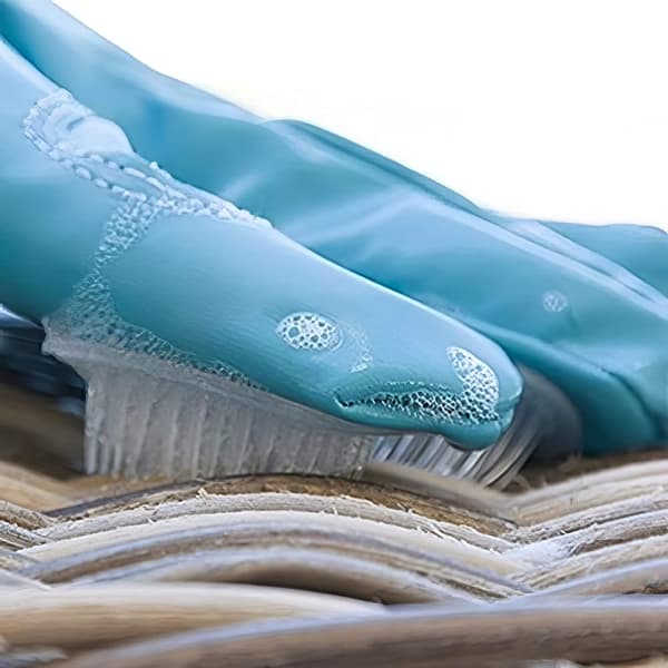 Medelstora gummihandskar med borst för diskning, kök, badrum eller DIY-skrubbning - Ett par blå