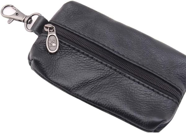 Unisex Genuine Leather Key Case with Keychain and Zipper