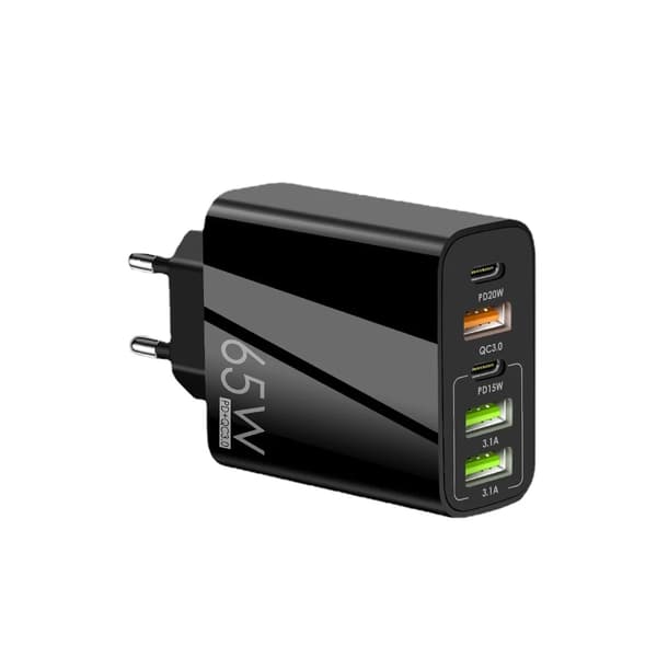 Ny PD65W Hurtiglader for Mobiltelefon 5V4APD + 3USB Multi-Port Adapterlader Hvit White