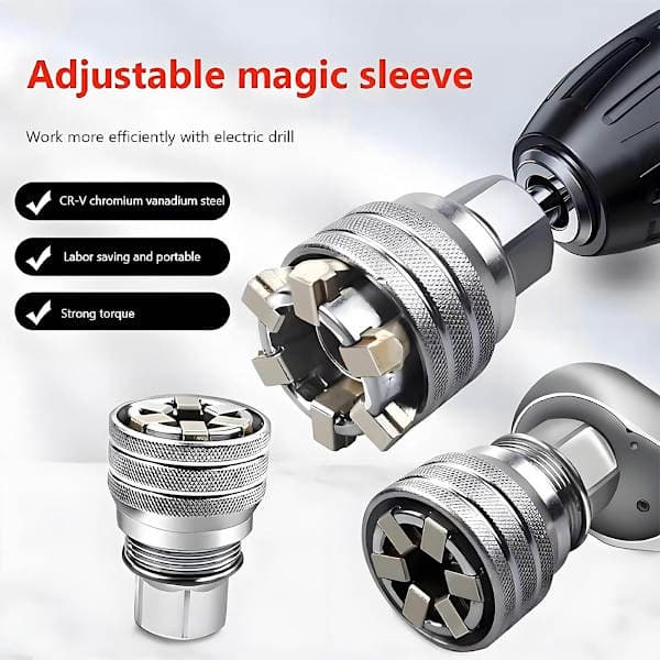 Upgraded Adjustable Universal Socket Wrench, 10mm-19mm Universal Socket, Suitable for 3/8-inch Ratchet Wrenches and Drills