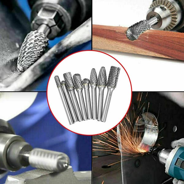 8-piece Double Cut Tungsten Carbide Rotary Burr Set - 1/4'' Shank for Die Grinder