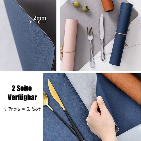 Washed Leather Placemats, 4 Placemats and 4 Coasters for Kitchen Restaurant Table Decorations/Wedding/Christmas Dinners