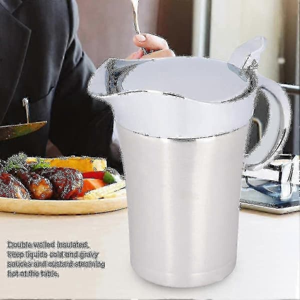 Dobbeltisoleret Sovsekande med Hængslet Låg, Ideel Rustfri Sovseskål (750ml) - Sy (FMY)