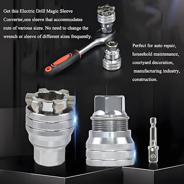 Upgraded Adjustable Universal Socket Wrench, 10mm-19mm Universal Socket, Suitable for 3/8-inch Ratchet Wrenches and Drills