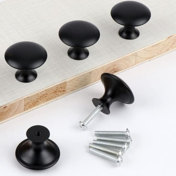 24 Pieces Matte Black Drawer Knobs, Round Cabinet Knobs Furniture Knobs with Screws for Kitchen Cabinets Nightstands (30mm)