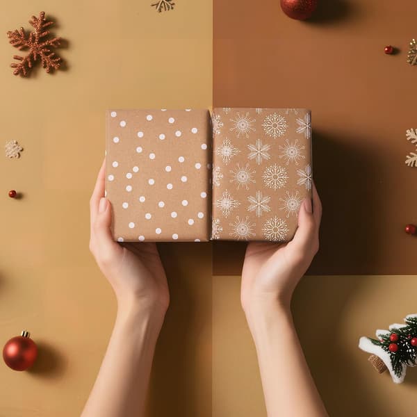 Double-sided gift wrap roll, 43 cm × 10 m, printed with dots and snowflakes, for birthday and party decorations
