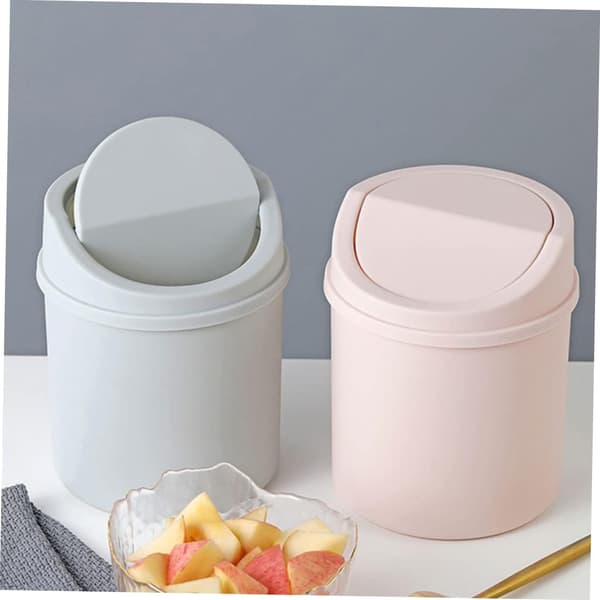 Mini Trash Can with Flip Lid, Desktop Storage Bin for Office, Dressing Table, Bedside Cabinet