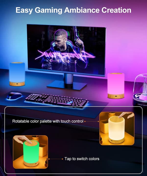 LED Touch Bedside Lamp, Dimmable, Warm/Cool Mode, Wireless and Rechargeable USB Night Light for Adults, Ideal for Bedroom and Children's Use