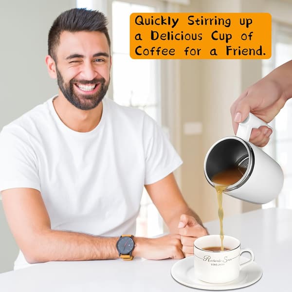 Self-Stirring Mug, Rechargeable Automatic Magnetic Stirrer Stainless Steel Coffee Cup for Coffee/Milk/Tea/Hot Chocolate White White