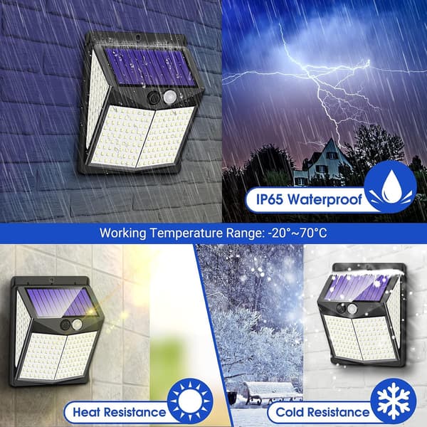 Utendørs solcellelamper, 238 LED solcellelamper og 3 moduser bevegelsessensor 270° vidvinkel solcellelamper IP65 vanntett solcelle vegglampe