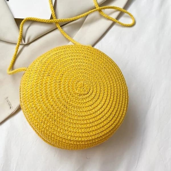 Minimalistisk stråtaske Rund skuldertaske Professionel stil mulepose til kvinder Gul gul yellow