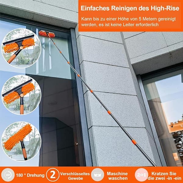 Window Scraper 2-in-1 with Telescopic Handle 4.5 M - Window Cleaning for High Windows, Car, Shower, Indoor & Outdoor Grey