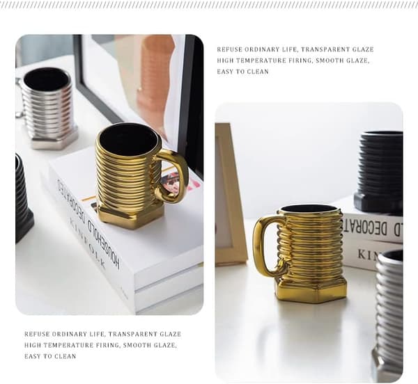 380ML Creative Screw Shaped Ceramic Mug Ceramic Coffee Mug Drink Mug Coffee Cup Drink Cup 3D Mug Gift Mug Capacity Gold Gold