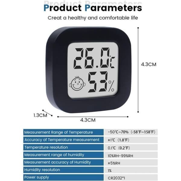 Mini digitalt indendørs termometer-hygrometer med høj præcision, temperaturmåler og luftfugtighedsmåler, termohygrometer (Ho)