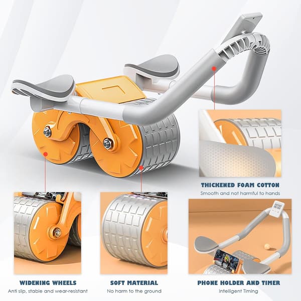Abs Roller Wheel, Automatisk Rebound Abdominal Treningshjul med Timer og Knematte, Ab Wheel Core Trainer Treningsstudio