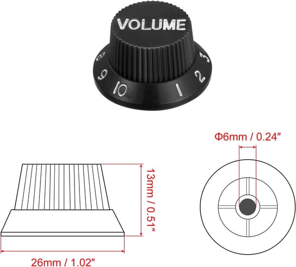 Hastighetskontrollrattar 6 mm ID 2 Volym Ton Topphatt Gitarrklocka för ST/SQ Elplast Svart med Vita Tecken 2-pack size_name T8