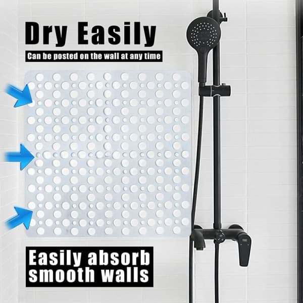 Non-slip shower mat, square bath mat 43x75cm, machine washable non-slip bath mat with suction cup, grey