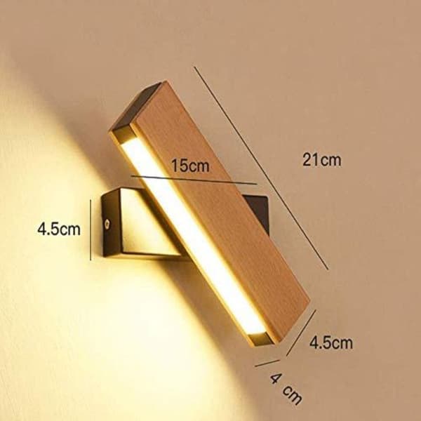 Massiv træ væglampe – 3000K LED-belysning – 360° rotation – Moderne design til soveværelset – 21x4cm – 5W