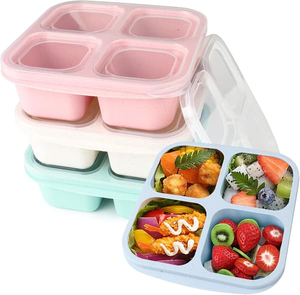 4-pakning med matbokser med rom, matbeholdere for barn og voksne, 4-roms bento-matbokser