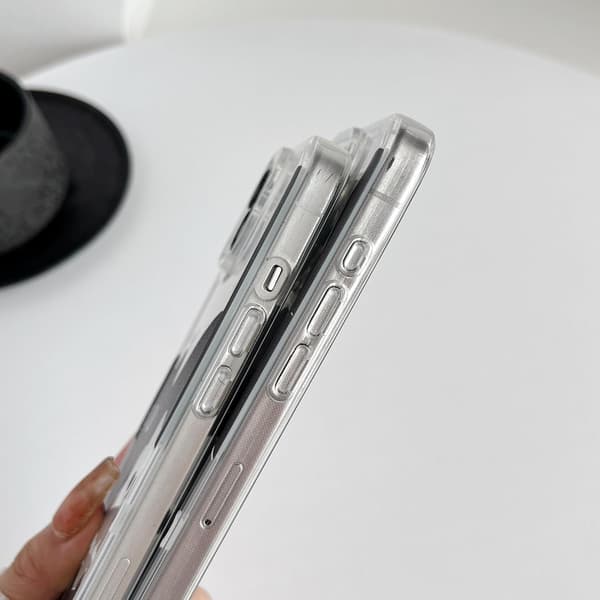 Sweet Cartoon Black White Cat Transparent Soft Phone Case Compatible with iPhone Case (Transparent, for iPhone 16 Pro Max)