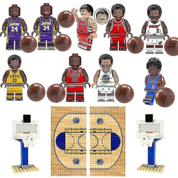 NBA Basketboll Byggklossar Set Basketbollstjärna Mini Minifigur Basketplan Basket Stativ