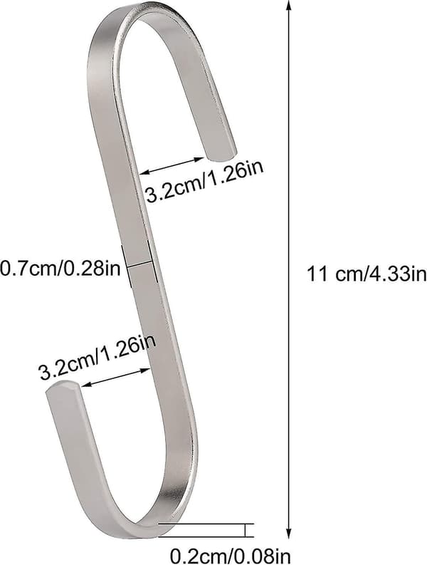 11cm S-Hooks Large Flat S-Hooks Stainless Steel Hanging Hook for Kitchen Utensils, Towels, Clothes, Plants, Garden Tools 10 Pieces