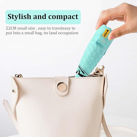 Mini Folding Umbrella, Creative Ring Handle, Wind and UV Resistant Ultralight Umbrella, Foldable and Sturdy, Sun and Wind Protection Peacock Blue Peacock Blue