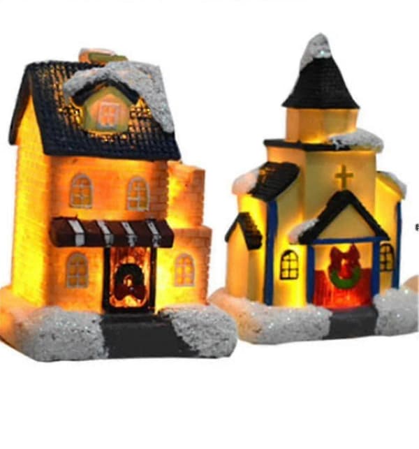 Julepynt - Lysende Ornament Farverigt Blinkende Sne Hus