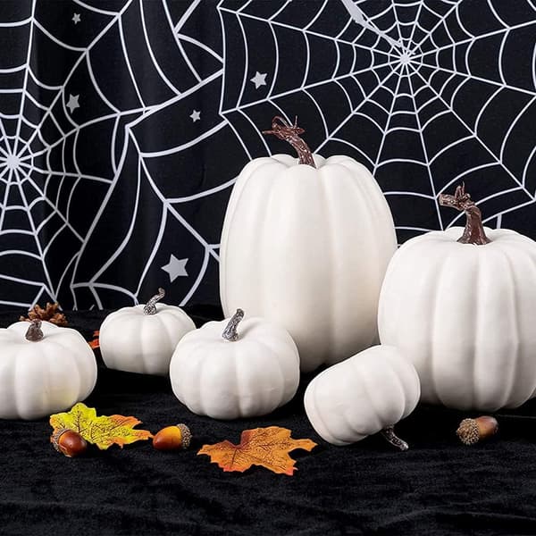 7 stk. kunstige græskar, efterårsdekoration, hvidt græskar til Thanksgiving efterårshøst Halloween jul