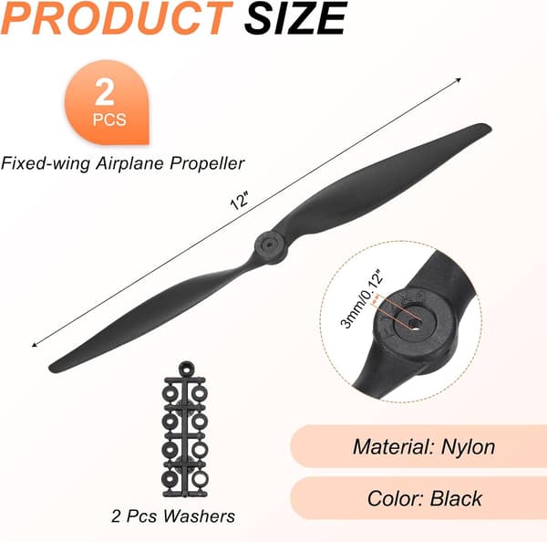 2 stk 12x6 tommer propell RC-propeller 2-bladede propeller med skive for fly, svart