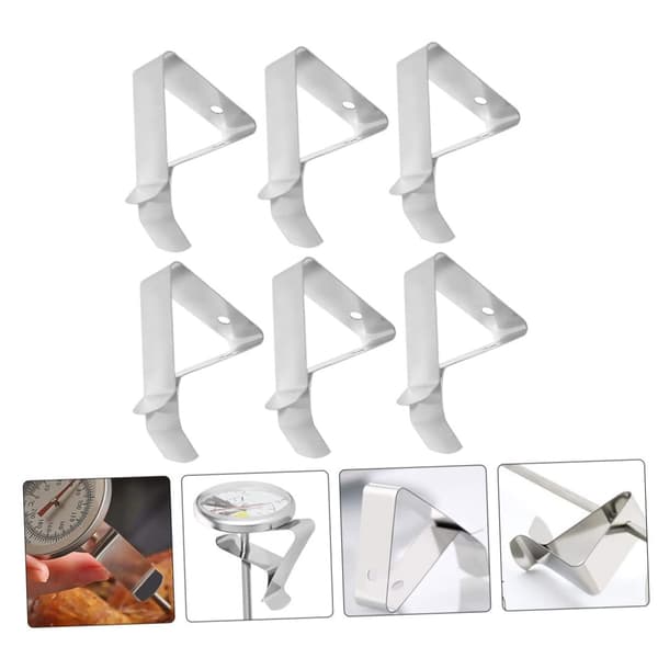 6pcs Thermometer Probe Clips Adjustable Stainless Steel Clamp Holders Coffee Cup Clip