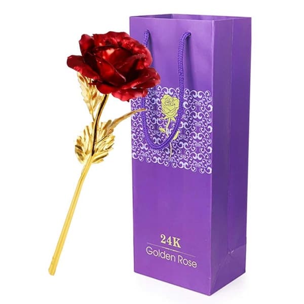 Red 24 karat gold-plated rose 24k in gift box gold