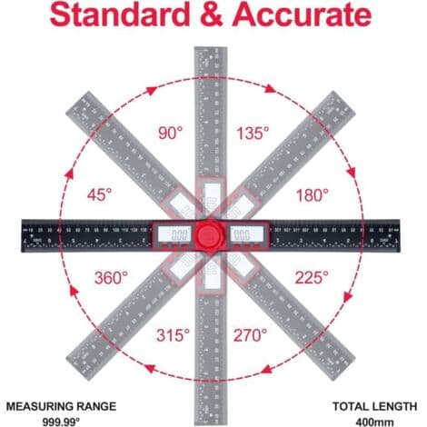 Digital Angle Gauge with Dual Scale, 200mm Angle Ruler, Protractor for Engineering, Woodworking, Construction and Measurement (FMY)