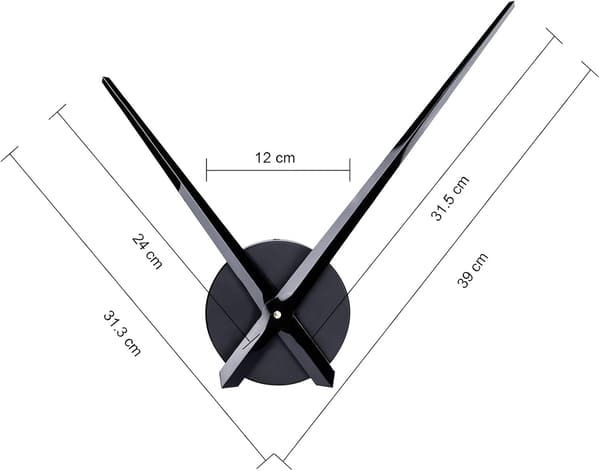 Large 3D Wall Clock with Hands, DIY Silent Metal Wall Clock Black, Movement without Numbers, Decoration (70-100 cm)