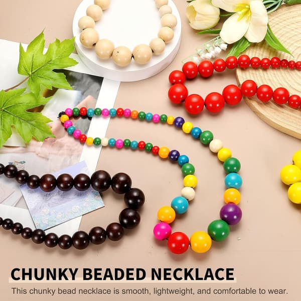 Chunky perlekjede, rundt trekjede med store kuler, melkehvit Pink Large
