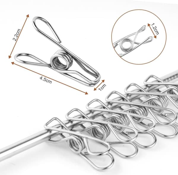 Klesklyper Chip Clips, 100 stk rustfrie klesklyper, 4,5 cm sterke metallklemmer for klessnor, kjøkken