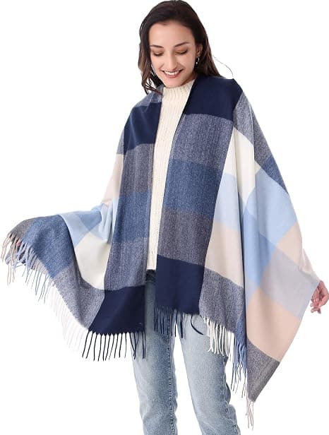 Kashmir Tørklæde til Kvinder Vinter Varmt Plaid Sjal Wrap 200x70cm Marineblå