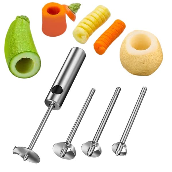 4-piece Stainless Steel Core Remover Set Kitchen Tool for Fruit Vegetables Silver silver