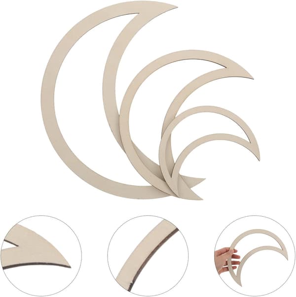 18 Pcs Moon Shaped Wooden Rings Dream Catcher Wood Frame DIY Dream Catcher Ring Craft Base