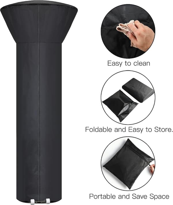 Patio Heater Cover with Zipper and Storage Bag, Waterproof, Dustproof, Windproof