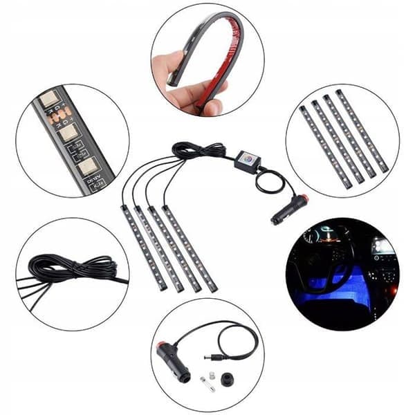 AIMOONSA 12V RGB Car LED Strip 3m - 4 X 48 LEDs, Remote Control, Waterproof Silicone, Cigarette Lighter Power Supply