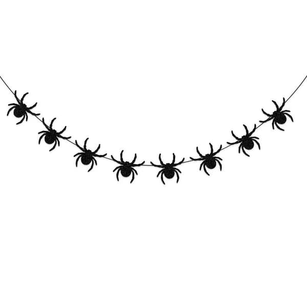 Black Glitter Spider Web Banner, Hanging Spider Web Decoration, Halloween Party Decorations, 2-Pack