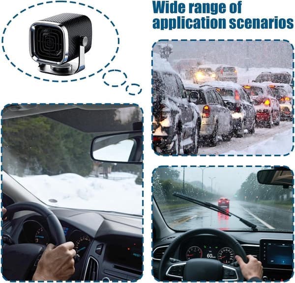 12V Bilvarmer Defroster – 2 Temperaturinnstillinger, Kobles til Sigarettenner, Selvklebende Base – Vinterkjørekomfort(Ho)