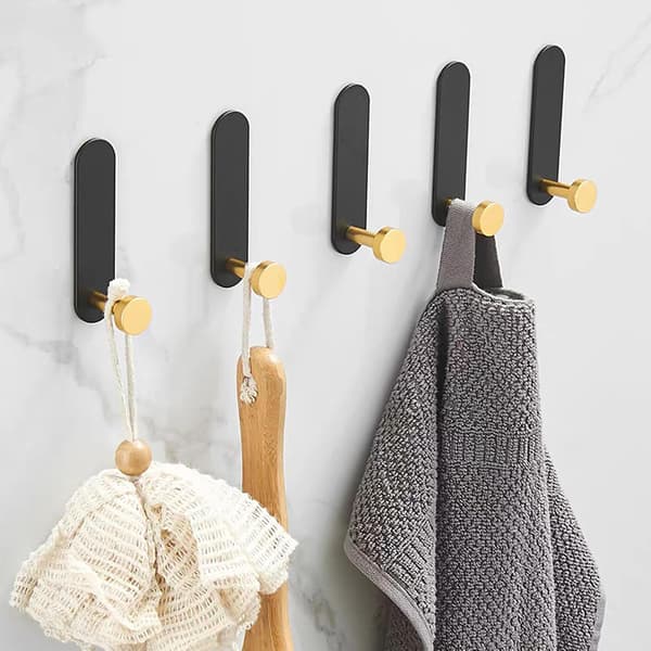 Hooks Duty, Metal Hooks for Wall, Bathroom Towel Hooks Sticky Hooks for Hanging Bathrobe, Clothes, Keys, Waterproof and Rustproof, 6-Pack