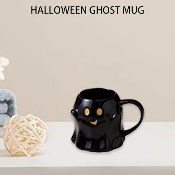 Halloween Ghost Mug, Ceramic Ghost Mug, Ghost Coffee Cup, Adorable Ghost Patterned Mug Black Black