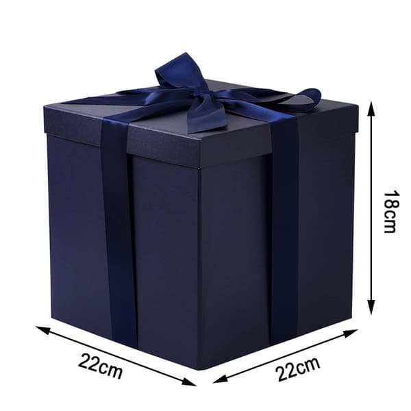 Mellanstor presentförpackning med lock, band och silkespapper, hopfällbar presentask - 1 st, 22 cm * 22 cm * 18 cm, marinblå