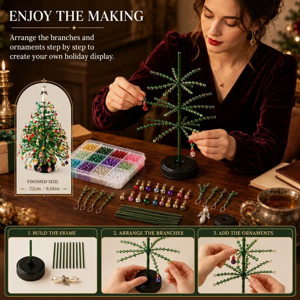 DIY Beaded Christmas Tree, Crystal Christmas Craft Kit (Green 1) Green 1