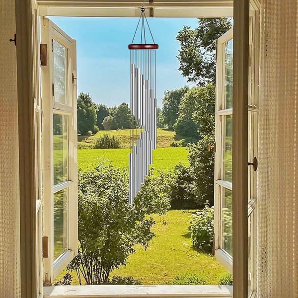 Garden Decorations Wind Chimes, Chimes with 12 Aluminum Tubes, Hanging Wind Chime Decor (A) (Silver)
